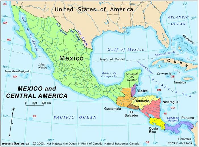 Hoofdkwartier Onleesbaar ik luister naar muziek Kaart van Mexico en midden-amerika - Kaart Mexico en centraal-amerika  (Centraal-Amerika - Amerika)