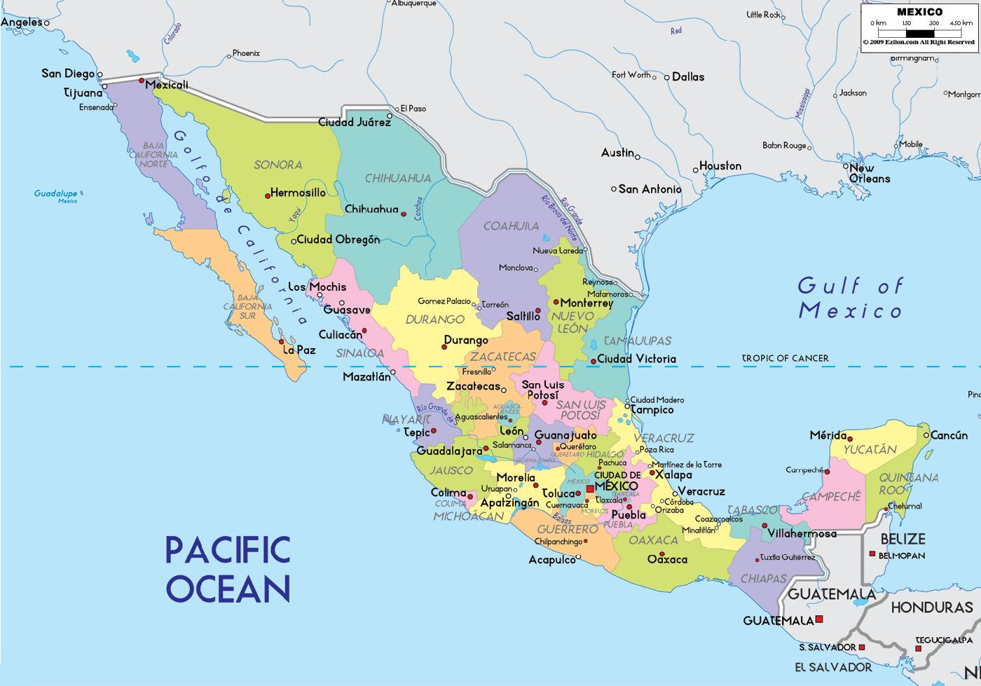 De Westkust Van Mexico-Kaart - Kaart West Kust Van Mexico (Midden-Amerika -  Amerika)