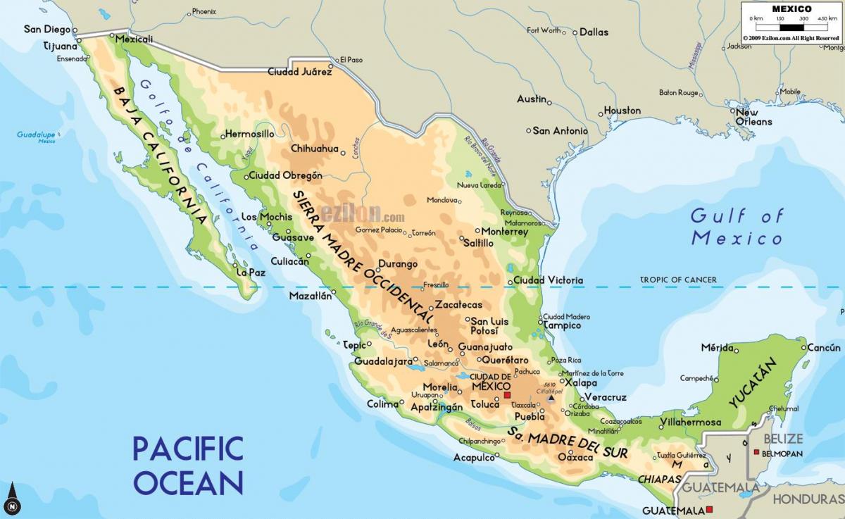 kaart van Mexico bergen