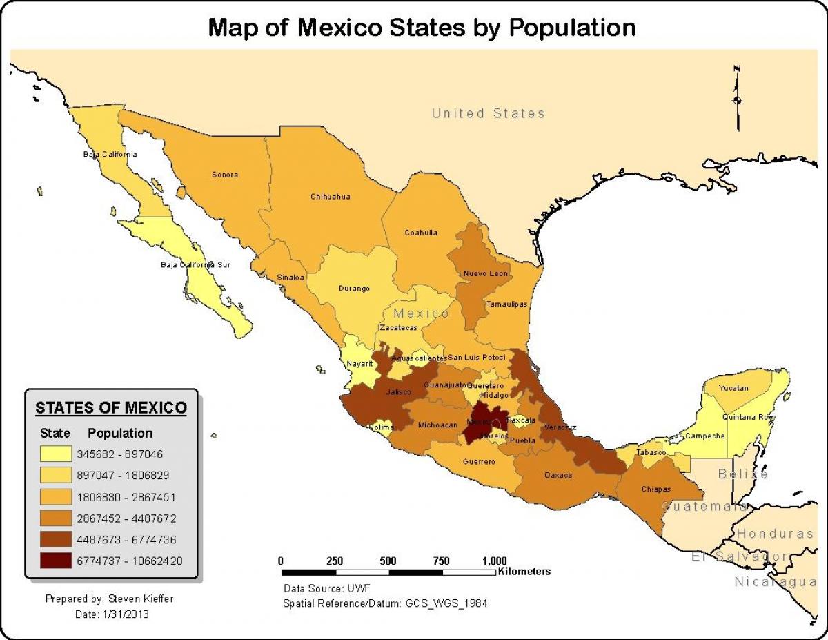 Mexico kaart van de bevolking