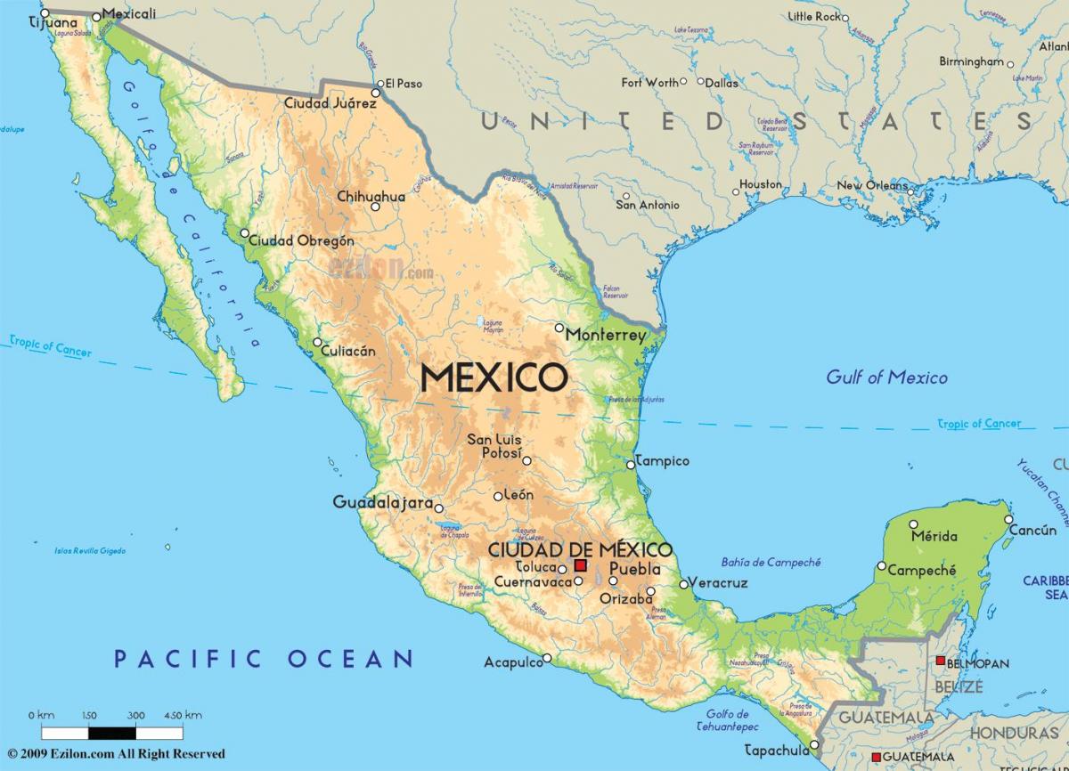 kaart van Mexico en amerika