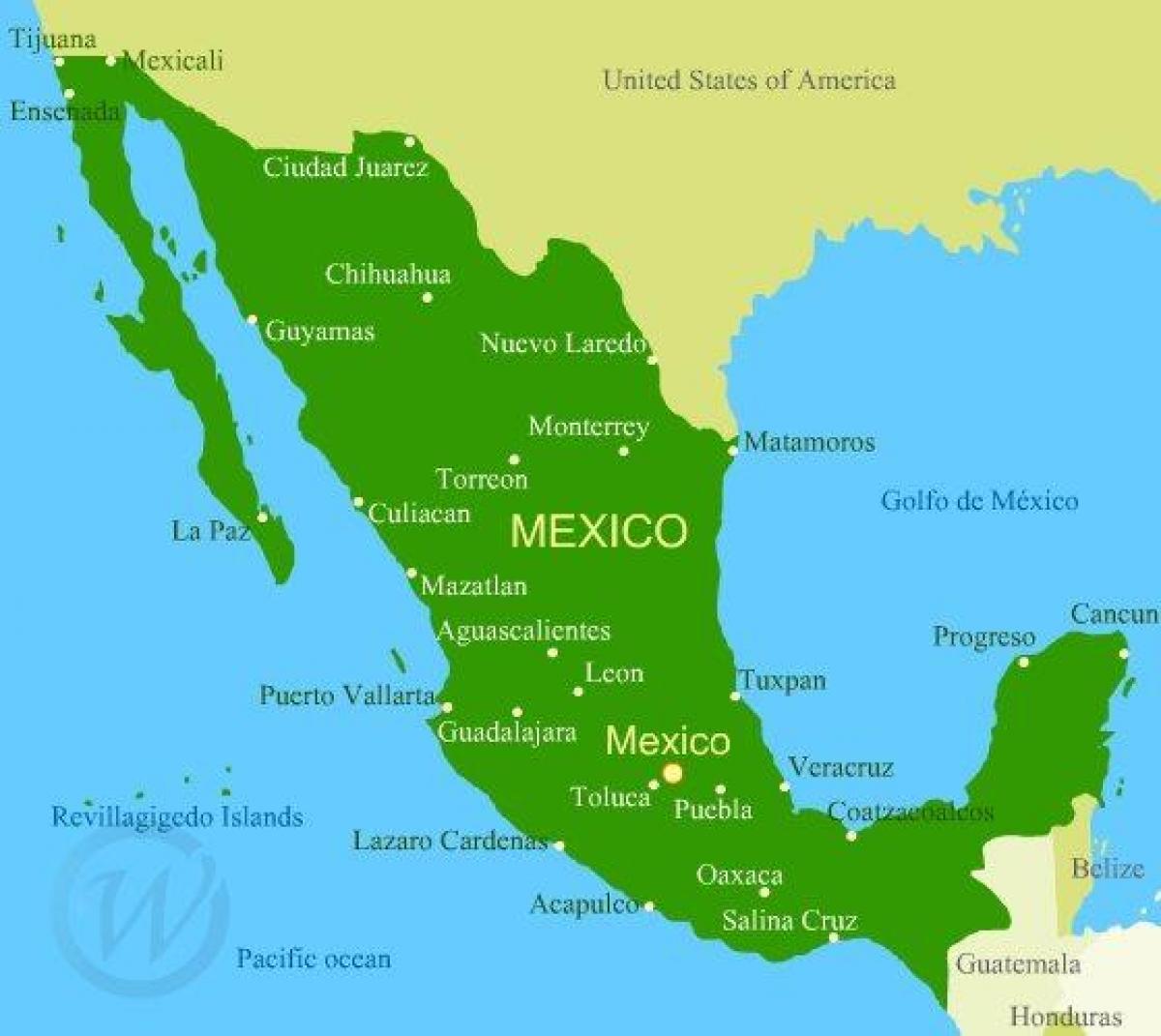 kaart van de westkust van Mexico
