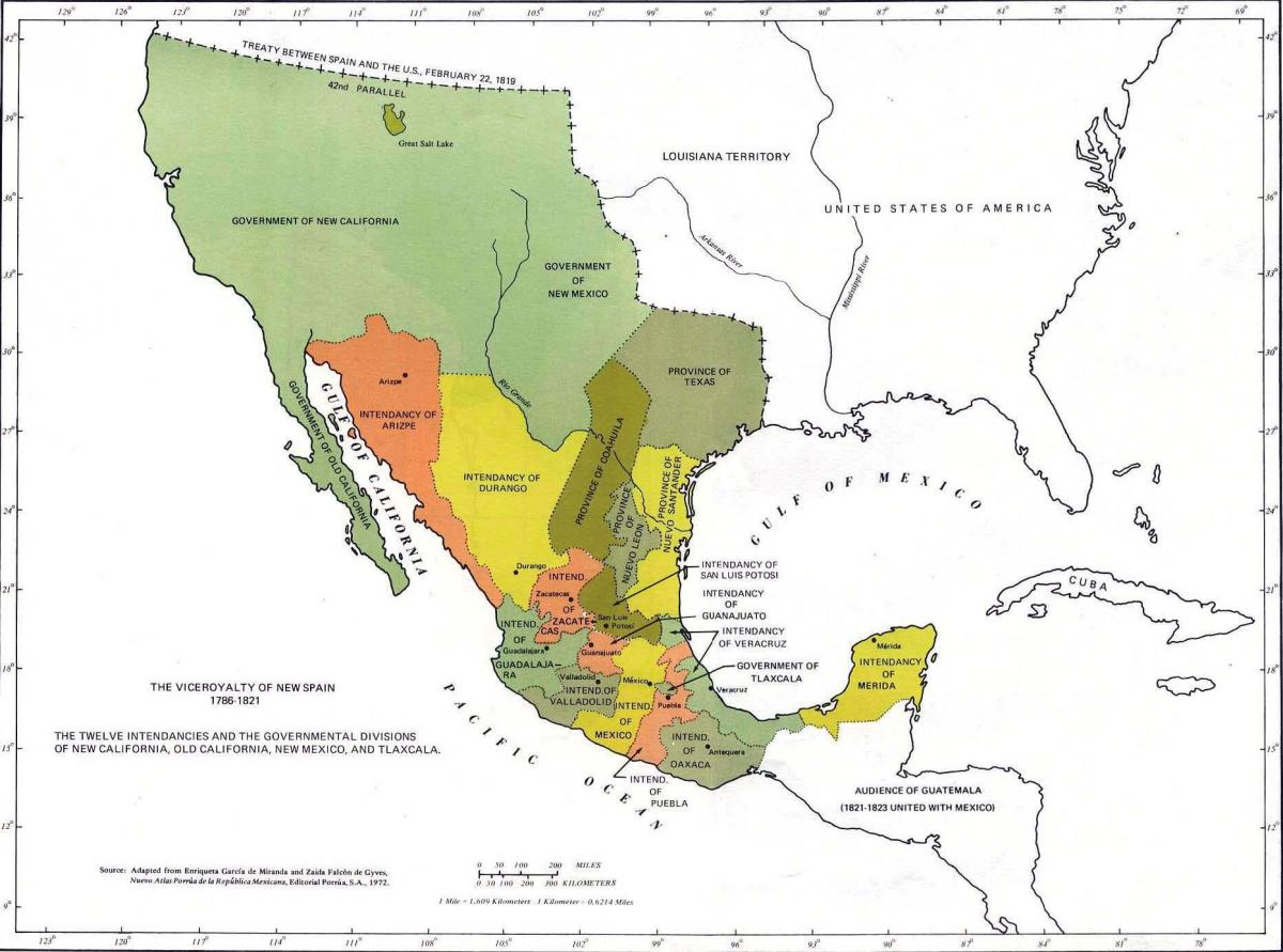 kaart van Mexico in 1821