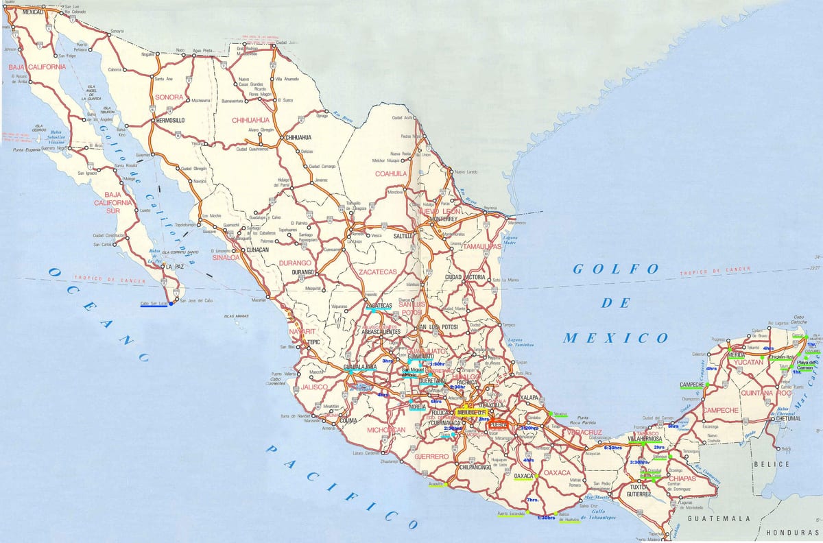 kaart van Mexico rijden