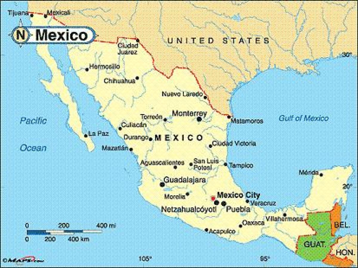 Mexico kuststeden kaart