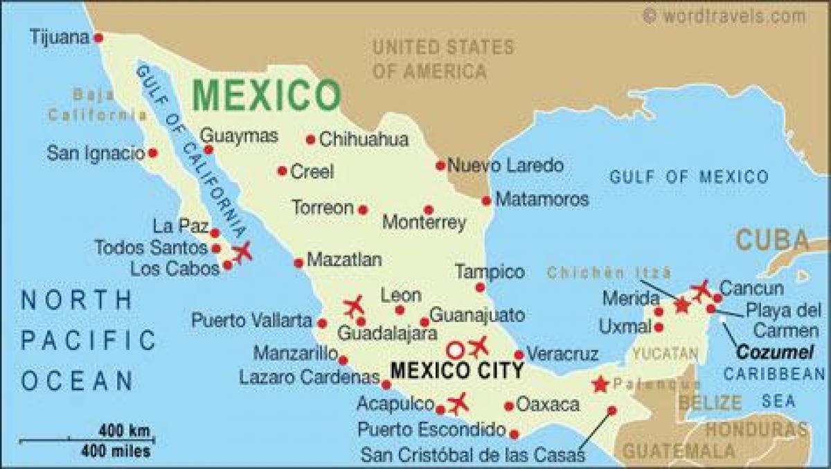kaart van luchthavens in Mexico