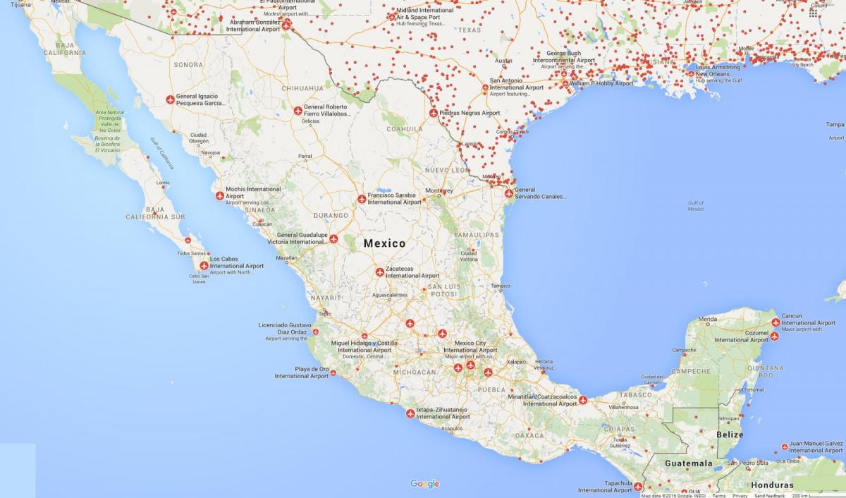 de luchthavens van Mexico kaart
