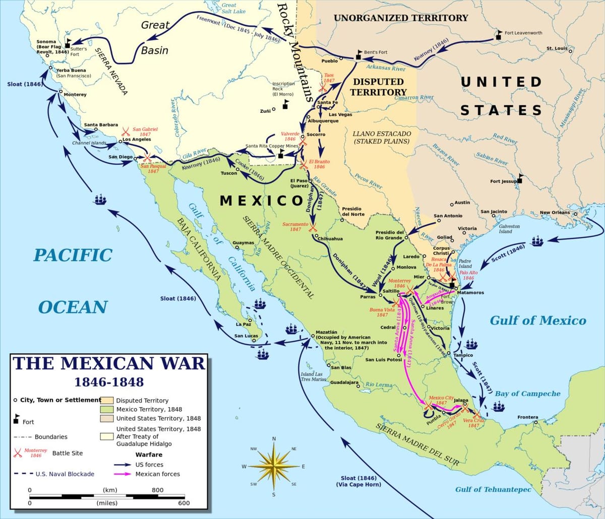 kaart van de mexicaanse oorlog kaart