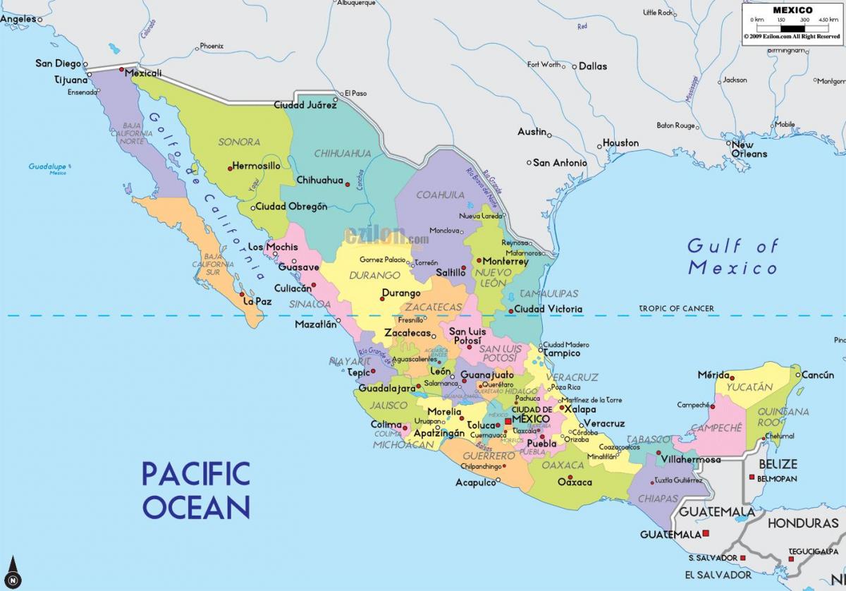 kaart van Mexico met de steden