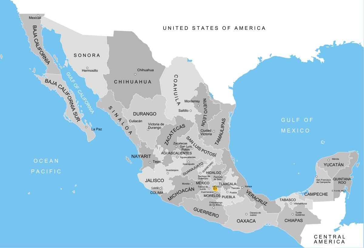 kaart van Mexico afdelingen