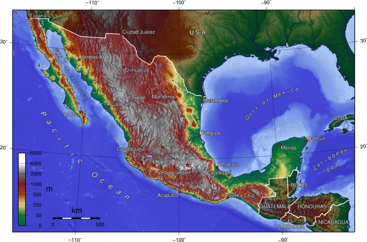 hoogte kaart Mexico