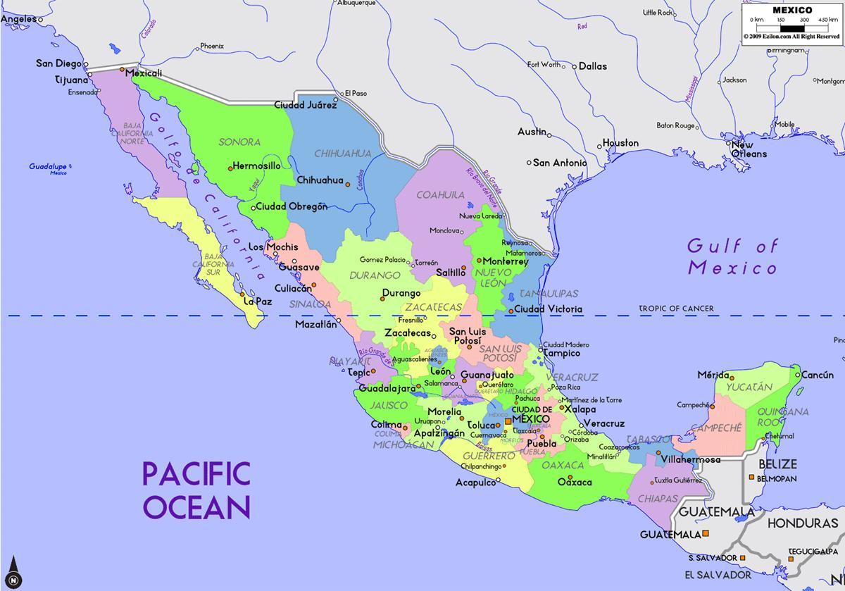 Mexico kaart met een kapitaal