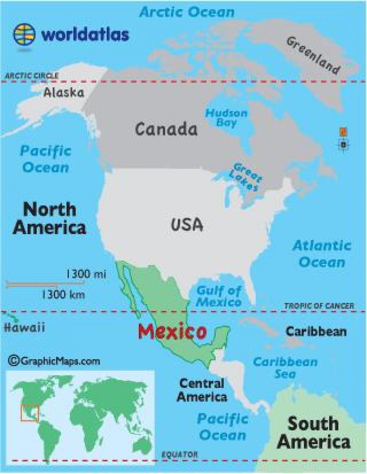 Mexico in de kaart van de wereld