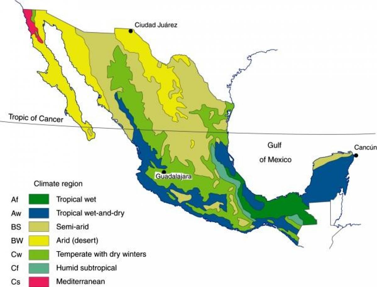 klimaat kaart Mexico