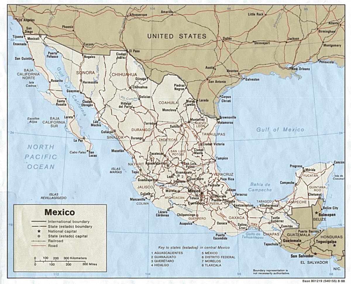 kaart van de kust van Mexico