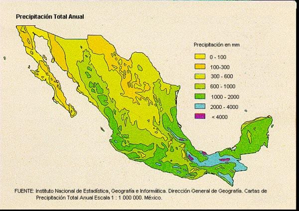 kaart van Mexico neerslag
