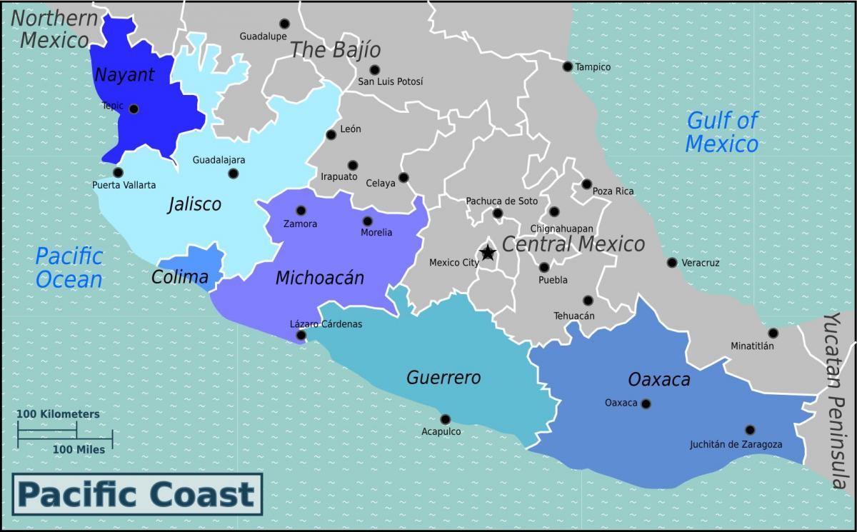 kaart van de stille oceaan voor de kust van Mexico
