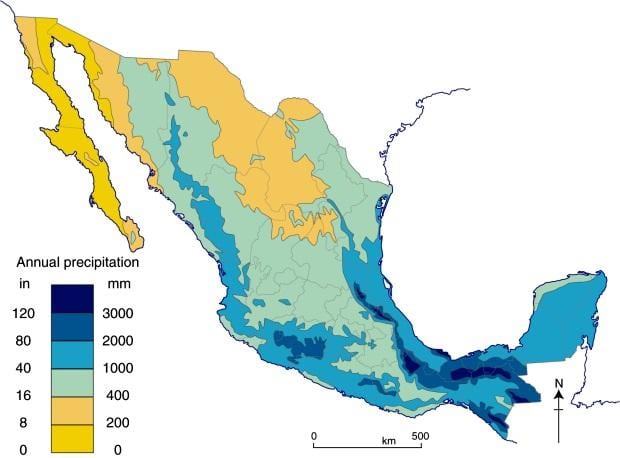 kaart van Mexico regen
