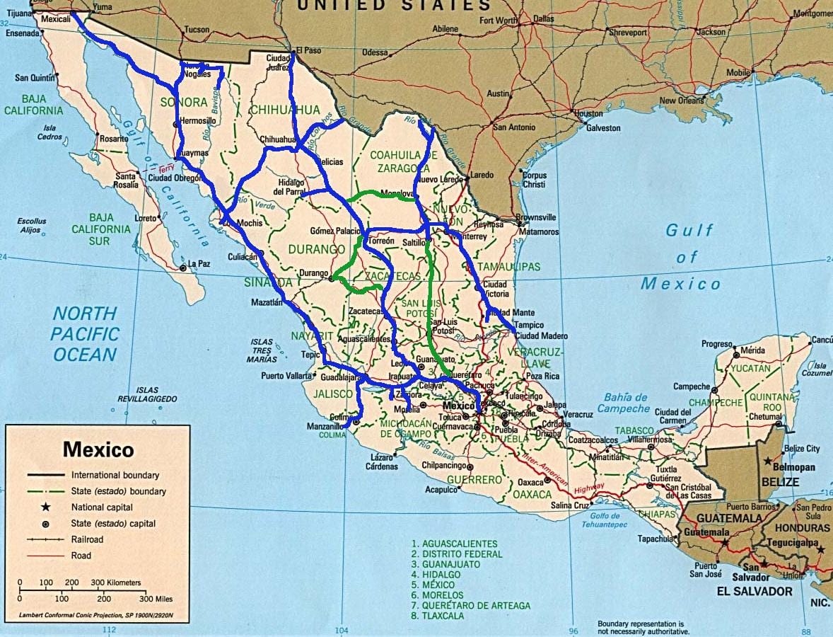 Mexico trein kaart