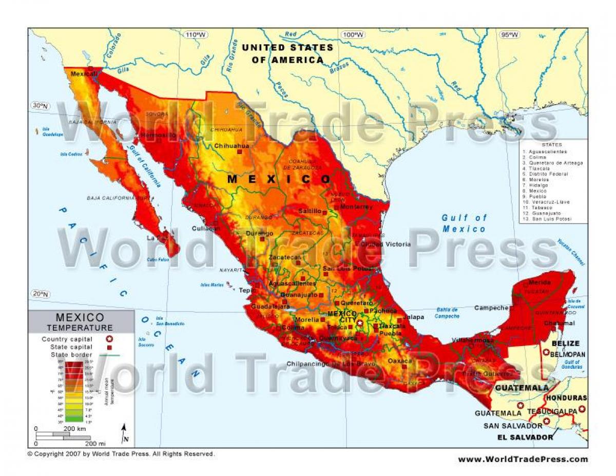 kaart van Mexico temperatuur