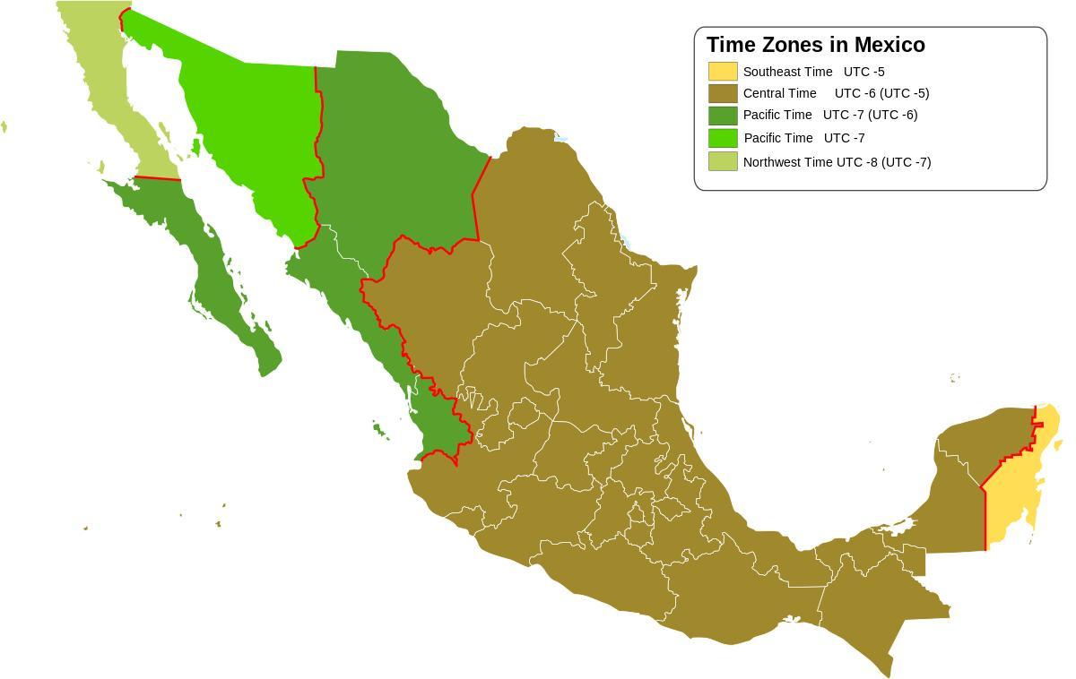 tijdzone kaart Mexico