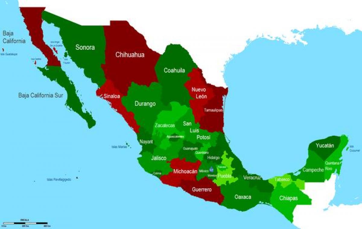 kaart van Mexico veiligheid