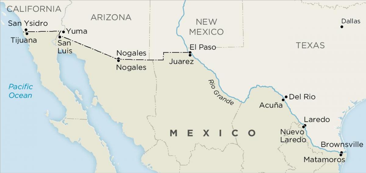 amerikaanse en mexicaanse grens kaart