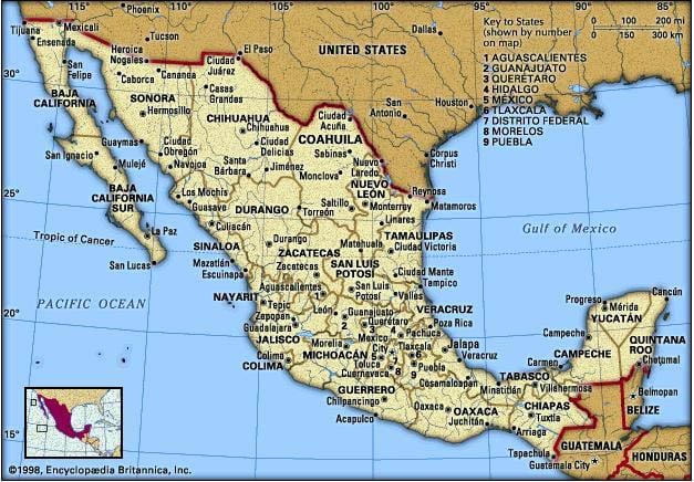 kaart van oost-Mexico