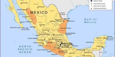 Voor de kust van Mexico kaart
