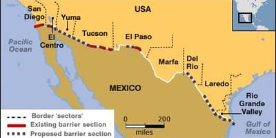 Kaart van de mexicaanse grens