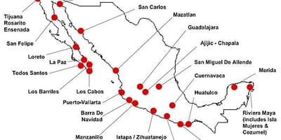 Kaart van Mexico bestemmingen