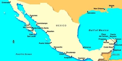 Kaart van Mexico cruise-poorten