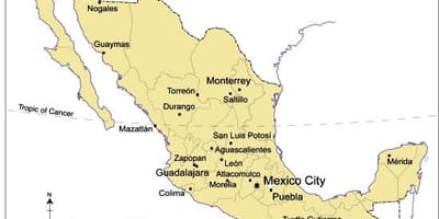 Kaart van de grote steden in Mexico