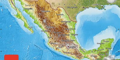 Kaart in Relief van Mexico