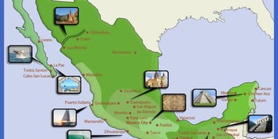 Kaart van Mexico toeristische bestemmingen