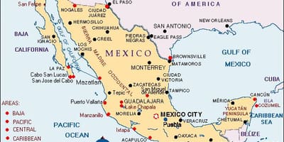 Kaart van Mexico vakantie plekken